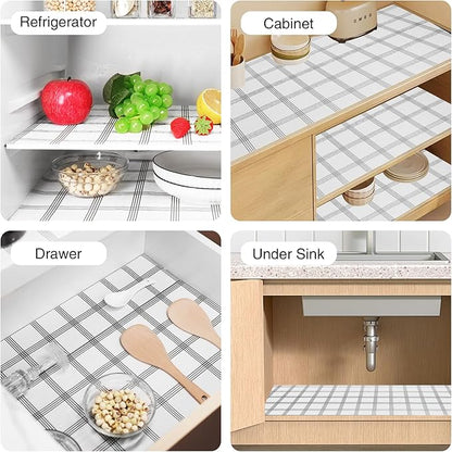 Drawer and Shelf Liner for Kitchen Cabinet,Non-Adhesive Cabinet Liner 12in x 30FT,Waterproof Shelf Paper Non-Slip Mats Cupboard Liners Contact Protect Dresser/Shelves/Table-White Stripes