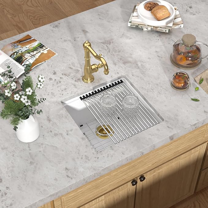 18 Inch Undermount Bar Sink Workstation - White Granite Composite All-In One Single Bowl Classic Quartz Wet Prep Sink with Cutting Board for Kitchen Bar, RV, Boat, and Outdoor, #TLGU-131