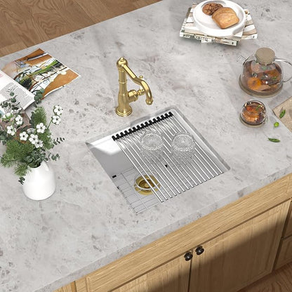 18 Inch Undermount Bar Sink Workstation - White Granite Composite All-In One Single Bowl Classic Quartz Wet Prep Sink with Cutting Board for Kitchen Bar, RV, Boat, and Outdoor, #TLGU-131