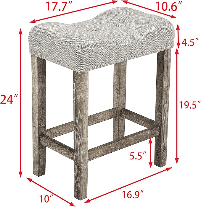 Ball & Cast 5 Piece Wooden Dining Table and Chairs Set for 4, 24" H Tufted Counter Stools with 35" Square Bar-Table, Industrial Breakfast Table with 4 Padded-Stool for Kitchen Island Playroom, Brown