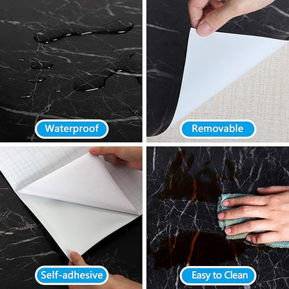 CRE8TIVE Glossy Black Marble Contact Paper Peel and Stick Black Marble Wallpaper Removable Self Adhesive Waterproof Faux Marble Vinyl Wall Paper for Kitchen Bathroom Countertops Desk Locker 12"x354"