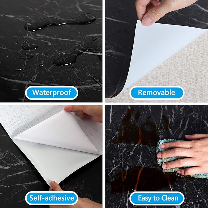 CRE8TIVE Black Marble Contact Paper 24"x118" Wide Black Marble Wallpaper Peel and Stick Waterproof Faux Marble Self Adhesive Removable Contact Paper for Bedroom Kitchen Countertops Cabinets Walls