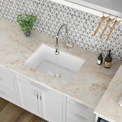 Kichae 24 Laundry Room Sink - 24"x18"x12" White Granite Composite Undermount Laundry Utility Sink White Quartz 12" Deep Under Counter Single Bowl Sink Basin