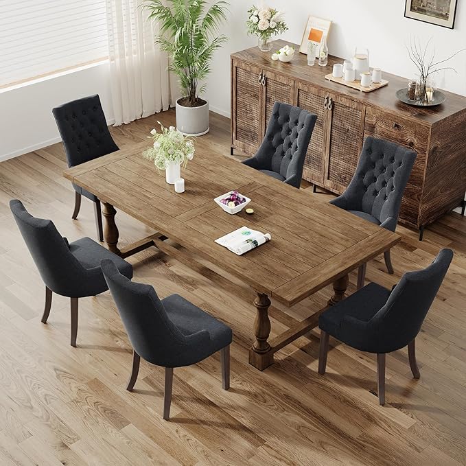 COLAMY Wingback Upholstered Side Dining Room Chairs Set of 4, Fabric Dining Chairs with Tufted Button, Living Room Chairs for Home Kitchen, Black