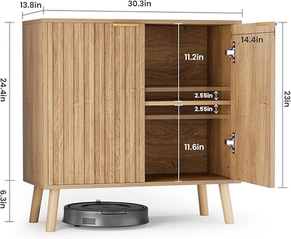Pamapic Fluted Storage Cabinet, Sideboard Buffet with Doors and Shelf, Wooden Console Table & Credenza, Multifunctional Entryway Cabinet for Living Room, Dining Room (Natural)