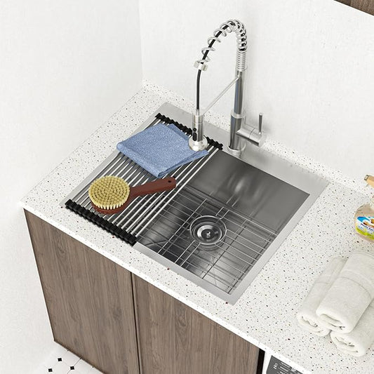 Lordear 25 Inch Drop In Utility Sink Laundry Room T304 16 Gauge Stainless Steel 12 Inch Deep Basin Sink Single Bowl 25x22