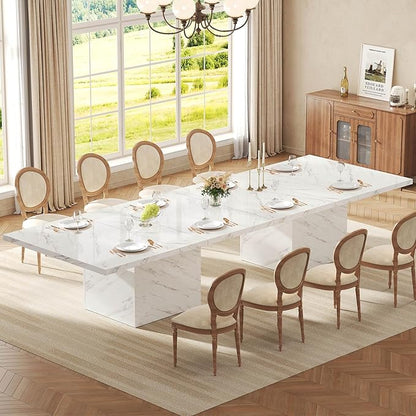 HSH White Faux Marble Dining Table, 63 inch Modern Dinner Table for 6 people, Farmhouse Rectangle Kitchen Table for Living Room, Large Wood Dining Room Tables with strong Pedestal, White Marble, 63 In