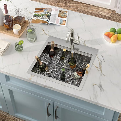 18"x18" Drop In Bar Prep Sink Workstation – 16 Gauge 304 Stainless Steel Top Mount Overmount Wet Bar RV Outdoor Kitchen Sink with Faucet