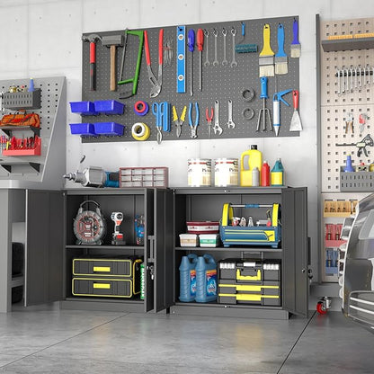 IRONFFICE Metal Wall Cabinet,Garage Wall Cabinet with Handle,Lockable Storage Cabinets Wall Mounted with 2 Doors,Locking Cabinet with Shelves for Basement,Living Home,Black