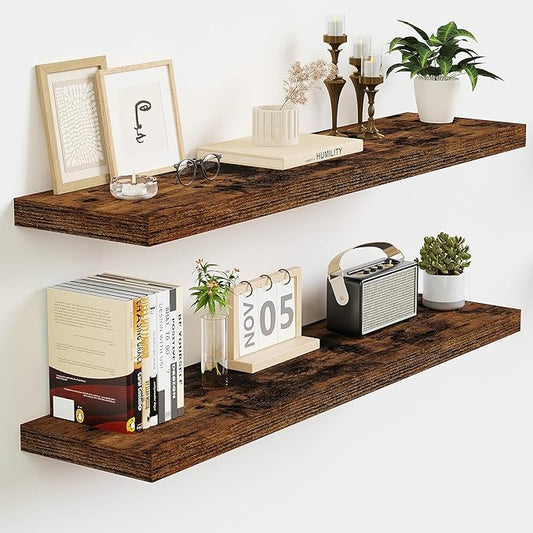Vivelove Floating Shelves for Wall Mounted, 32 Inches Long Shelves, Display Shelf for Bathroom Living Room Kitchen Bedroom Office Farmhouse Home Decor, 32" X 9.3" X 1.5" - Set of 2, Rustic Brown