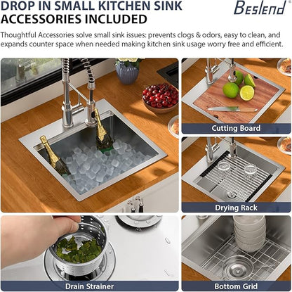 18 Outdoor Kitchen Sink - Beslend 18x18 Outdoor Sink Bar Sink RV Sinks Drop In, Topmount Stainless Steel Kitchen Sinks Wet Bar Sinks Workstation 16 Gauge Single Bowl Above Counter Indoor Outdoor