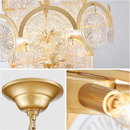 WUZUPS 6-Light Round Crystal Chandelier Pendant Ceiling Light Modern Lighting Fixture for Bedroom Hallway Bar Kitchen Bathroom, H 17.3" W 22.8", E12 Base, Gold