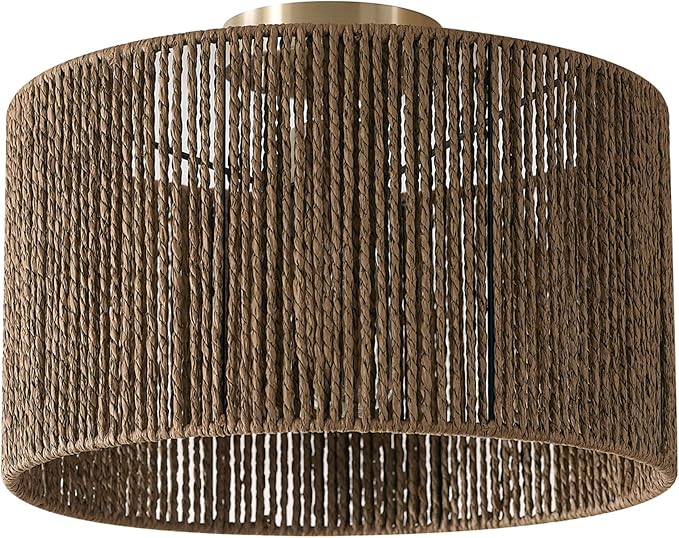 GLOBE Electric 65897 1-Light Flush Mount Ceiling Light, Matte Brass, Paper Twine Shade
