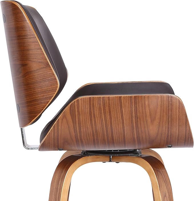 Armen Living Tyler 26" Counter Height Swivel Brown Faux Leather and Walnut Wood Bar Stool - Set of 4