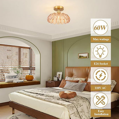 Hallway Lights Fixture Ceiling,Amber Semi Flush Mount Ceiling Lights,9.8" E26 Vintage Light Fixtures for Closet Hallway Kitchen Dining Room