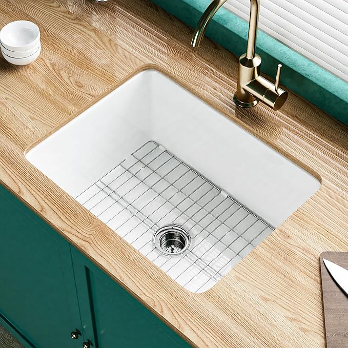 Miuara White Undermount Kitchen Sink 24 Inch - Small Topmount Fireclay Bar Sink Drop In 24"x19"x11", Dual Mount Deep Single Bowl, w 2 Accessories, Glossy White, for Kitchen & Laundry & Small Space