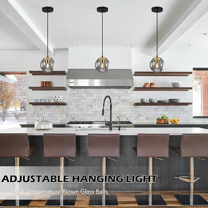 KoKo&Yukina 6 Inch Globe Pendant Light Gold Globe Pendant Lights Kitchen Island Mid Century Light Fixture with Grey Glass Shade for Dining Room