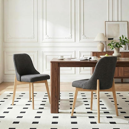 Casaphoria Set of 2 Upholstered Dining Chairs, Dark Grey Fabric Kitchen Chairs with Black Wood Legs, Modern Accent Chairs for Dining Room, Living Room or Kitchen
