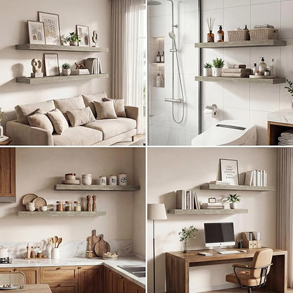 Dreamland 36 Inches Floating Shelves for Wall, 9.3" Deep Long Floating Shelves Set of 2, Large Display & Storage Shelf, Wall Shelf for Bathroom Bedroom Living Room Kitchen Office, Grey