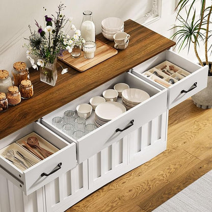 Gizoon Sideboard Buffet Cabinet with Storage, Modern Kitchen Sideboard and Coffee Bar with Drawers and Doors, Wood Buffet Table for Dining Room, 15.2" D x 55.1" W x 31.9" H, White/Rustic Brown