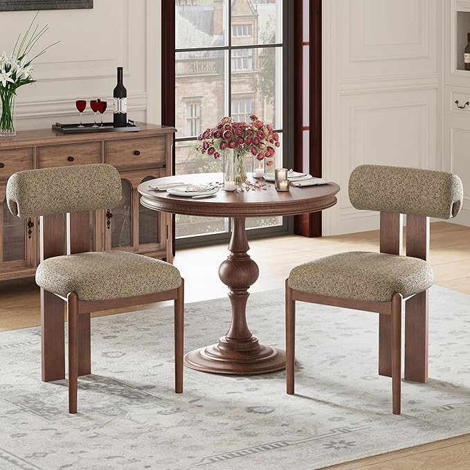 MALOL Modern Wooden Dining Chairs Set of 6, Upholstered Fabric Kitchen Chairs with Sculptural Backrest, Mid-Century Farmhouse Dining Room Chairs with Solid Wood Legs, Camel