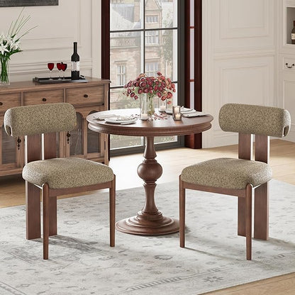 MALOL Modern Wooden Dining Chairs Set of 4, Upholstered Fabric Kitchen Chairs with Sculptural Backrest, Mid-Century Farmhouse Dining Room Chairs with Solid Wood Legs, Camel
