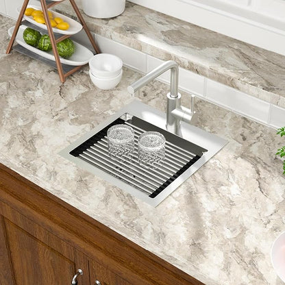 Mocoloo 15 Inch Bar Sink with Faucet, 16 Gauge Drop in Workstation Sink - 15x15x9" Stainless Steel Single Bowl Small Rv Kitchen Sink with Pull-Out Faucet