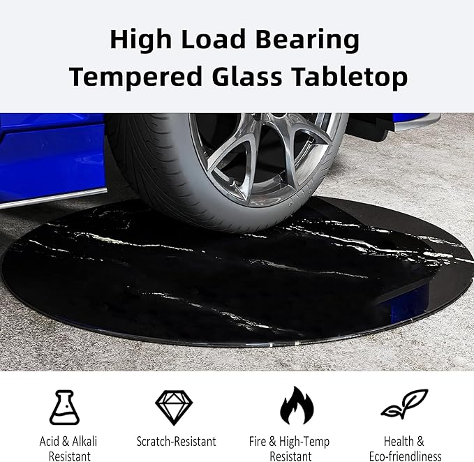 Round Table Top Multiple Sizes - Tempered Glass with Marble Design, Shatter-Resistant & Heatproof Surface Protector, Multipurpose for Dining/Coffee/Patio/End Table DIY Replacement (Black, 32 inch)