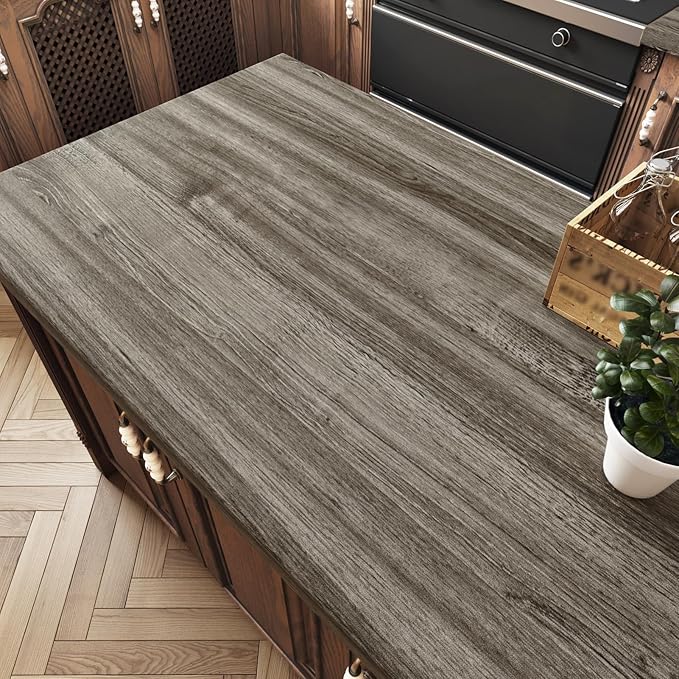 WESTICK Grayish Brown Wood Contact Paper Peel and Stick Wallpaper Wood Vinyl Wrap Waterproof Thick Wooden Grain Contact Paper for Countertops Desk Dresser Kithcen Cabinets Shelf Liner 15.8" x 393"