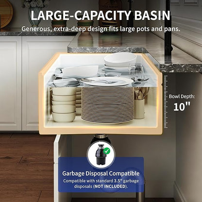 DeerValley White Farmhouse Sink Workstation 33 Inch Fireclay Apron Front Farm Sinks Single Bowl Heavy Duty Deep Drop-in Undermount Sink with Workstation Accessories