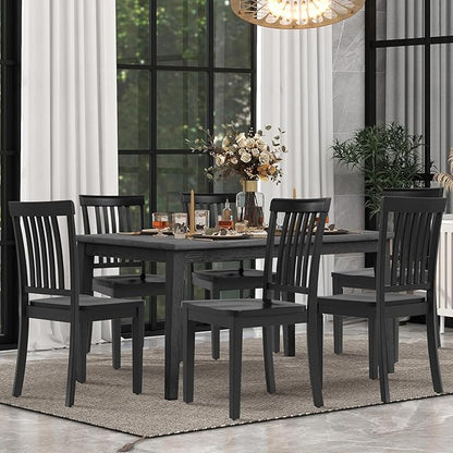 COLAMY Wooden Dining Room Chairs Set of 2, Spindle High Back Windsor Kitchen Side Chair, Farmhouse Dining Chairs for Kitchen, Dining Room, Black