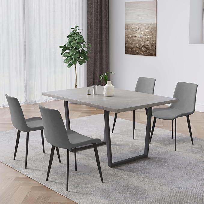 HIPIHOM 5 Piece Dining Table Set, 42.9 Inch Modern Kitchen Dining Table and Leather Dining Chairs for Kitchen Dining Room (Table + 4 Grey Chairs)