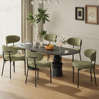 Upholstered Dining Chairs Set of 6, Modern Fabric Kitchen Chairs with Curved Backrest and Cushioned Seat, Sturdy Metal Legs, Comfortable Accent Chairs for Kitchen Dining Room, Living Room,Green