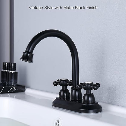 4-Inch Bathroom Sink Faucet Matte Black, Vintage 2-Handle Centerset Vanity Faucet for Bathroom Sink