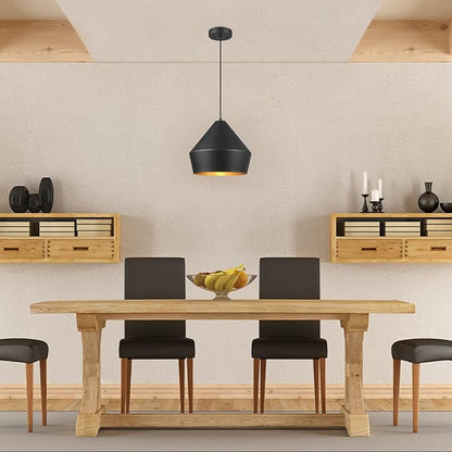 Globe Electric 65841 Amara 1-Light Pendant Lighting, Matte Black, Gold Interior, Bulb Not Included