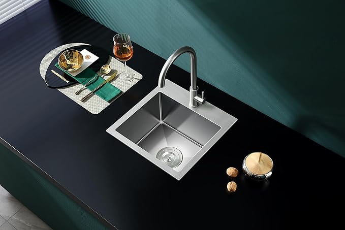 18 Inch Drop in Kitchen Bar Sink, 18x18 Inch Single Hole Stainless Steel Single Bowl Kitchen Sink (Brushed)
