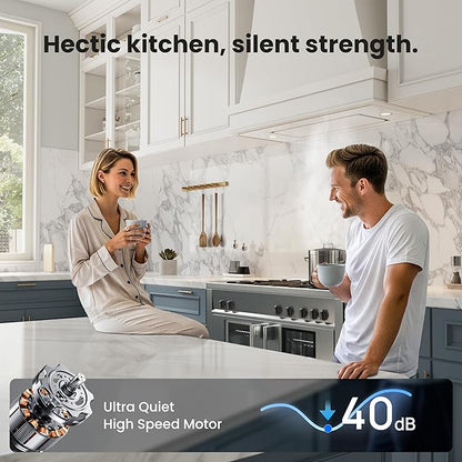 VIKIO HOME Range Hood Insert 36 inch, 900 CFM Ducted/Ductless Convertible, Stainless Steel & Tempered Glass White 36 inch Built-in Range Hood, With 3-Speed Fan and Gesture Sensing &Touch Control
