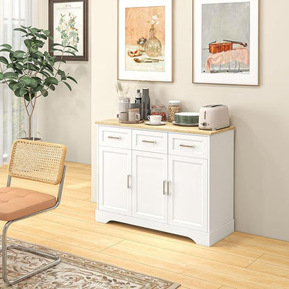 HOMCOM Sideboard Buffet Cabinet with 3 Storage Drawers, Kitchen Cabinet Coffee Bar with Adjustable Shelf for Living Room, White