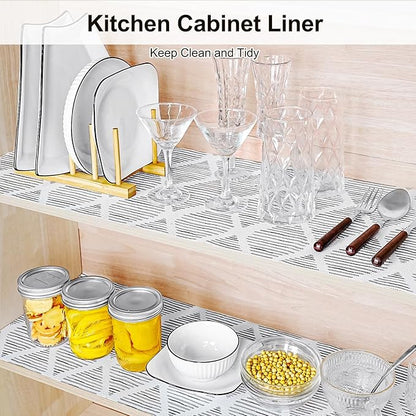Drawer and Shelf Liner for Kitchen Cabinet,Non-Adhesive Cabinet Liner 24in x 20FT,Waterproof Shelf Paper Non-Slip Mats Cupboard Liners Contact Protect Dresser/Shelves/Table-Square Stripes