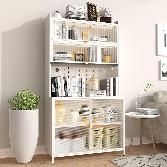 73‘’ Tall Kitchen Metal Pantry Cabinet, Pantry Storage Cabinet with Microwave Shelf and Door, Hutch for Kitchen, Dining Room, Living Room