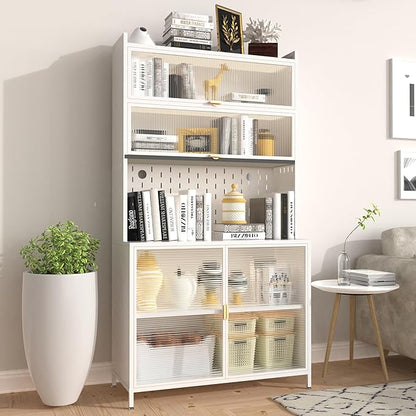 73‘’ Tall Kitchen Metal Pantry Cabinet, Pantry Storage Cabinet with Microwave Shelf and Door, Hutch for Kitchen, Dining Room, Living Room