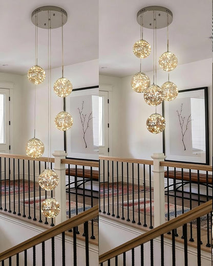 Long Chandeliers for High Ceilings,Modern Crystal Pendant Light,Raindrop Drop Lamp,Hanging Flush Mount Lighting Fixtures for Spiral Staircase,Foyer,Entryway,Living Room
