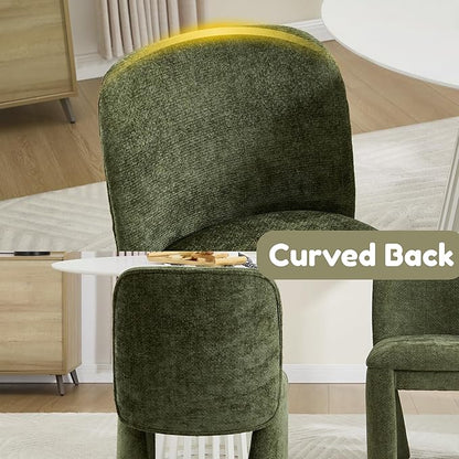 Hyfirm Modern Upholstered Dining Chairs Set of 4, Chenille Accent Side Dining Chairs Armless Kitchen Chair Parsons Chairs with Curved Back for Kitchen Dining Room Living Room, Moss Green