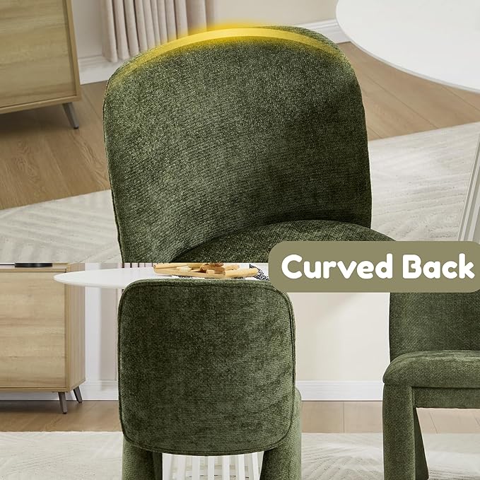 Hyfirm Modern Upholstered Dining Chairs Set of 2, Chenille Accent Side Dining Chairs Armless Kitchen Chair Parsons Chairs with Curved Back for Kitchen Dining Room Living Room, Moss Green