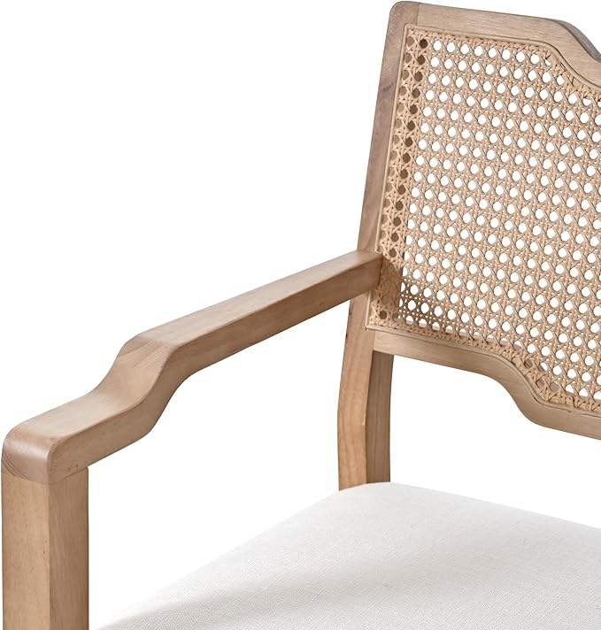 Christopher Knight Home 28" Farmhouse Barstools Set of 2, Upholstered Armchair Counter Stools with Natural Rattan Backrest, Solid Rubber Wood Dining Chairs for Kitchen Island Dining Room, Walnut+Beige