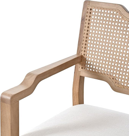 Christopher Knight Home 28" Farmhouse Barstools Set of 2, Upholstered Armchair Counter Stools with Natural Rattan Backrest, Solid Rubber Wood Dining Chairs for Kitchen Island Dining Room, Walnut+Beige