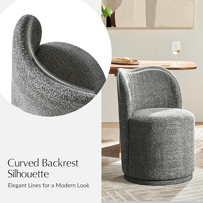 HULALA HOME Boucle Swivel Dining Chairs Set of 6 - Upholstered Barrel Kitchen Chair with 360 Degree Rotation, Gray Modern Accent Vanity Chair for Dining Living Room, Bedroom, Makeup Room