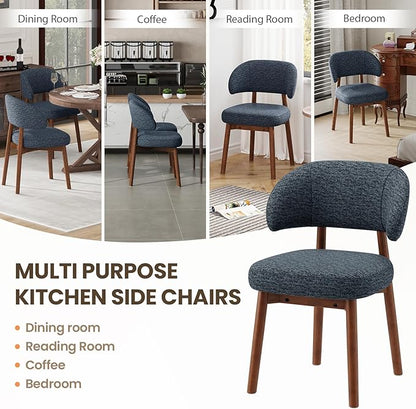 MALOL Wooden Dining Chairs Set of 4, Modern Upholstered Dining Room Chair, Fabric Kitchen Side Chairs with Curved Open Back for Living Room/Restaurant/Cafe, Dark Blue