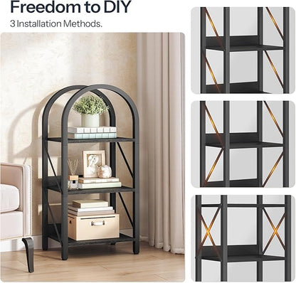 HOOBRO Bookshelf, 3-Tier Bookshelf Arched Display Racks, Industrial Bookcase with Metal Frame, Book Shelf Storage Organizer for Living Room, Office, Bedroom, Black BB423SJ01