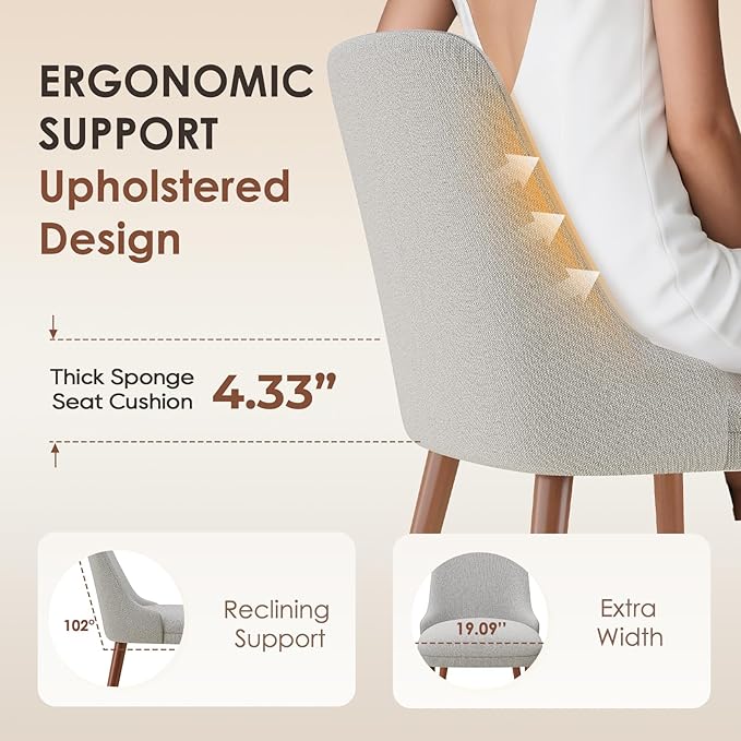 MALOL Dining Room Chair Set of 2, Upholstered Kitchen Chairs with Wood Legs, High-Back Padded Dining Chairs for Dining Room/Restaurant/Cafe, Light Grey